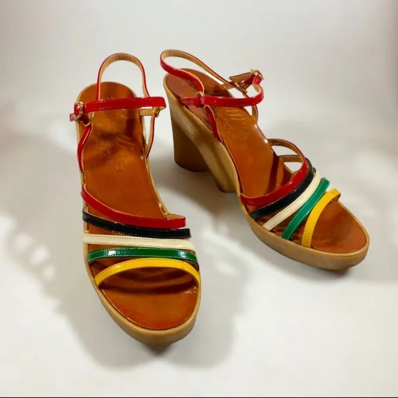 Vintage 1970s “Hi-Up Famolare” wedges, colorful strappy heels - Picture 3 of 11